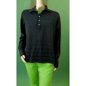 Theory Otterbein Striped Black and Blue Long Sleeve Men's Shirt Size XL